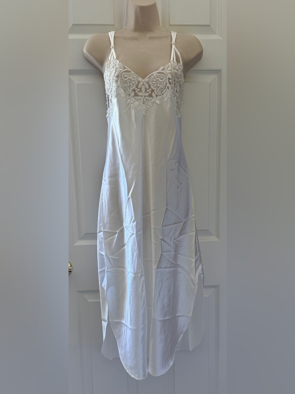 NEW* Vintage 90s Dentelle Embroidered Lace Beaded Bridal Ivory Slip Dress M USA